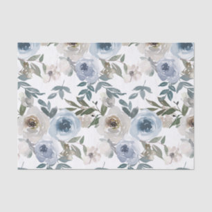 Papier Mousseline Fleur aquarelle bleu poussiéreux  Écharpe cravate 