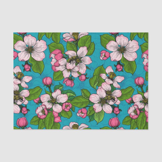 Papier Mousseline Fleur d'Apple sur le turquoise (Recto)