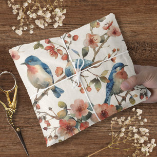 Papier Mousseline Fleur de bleu-oiseau à l'aquarelle vintage