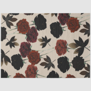 Papier Mousseline Fleur de Bold Dark Floral Rouge et Noir Beige Bota