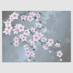 Papier Mousseline Fleur de cerisier bleu rose pâle