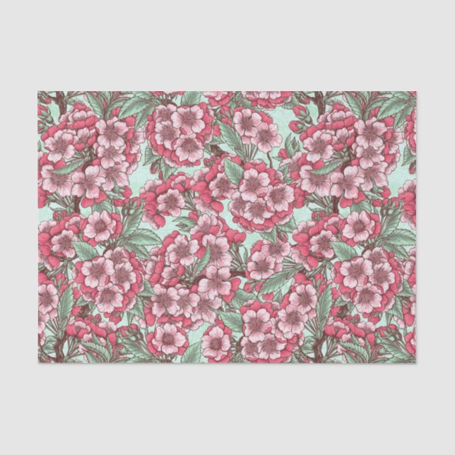 Papier Mousseline Fleur de cerisier rose et menthe (Recto)