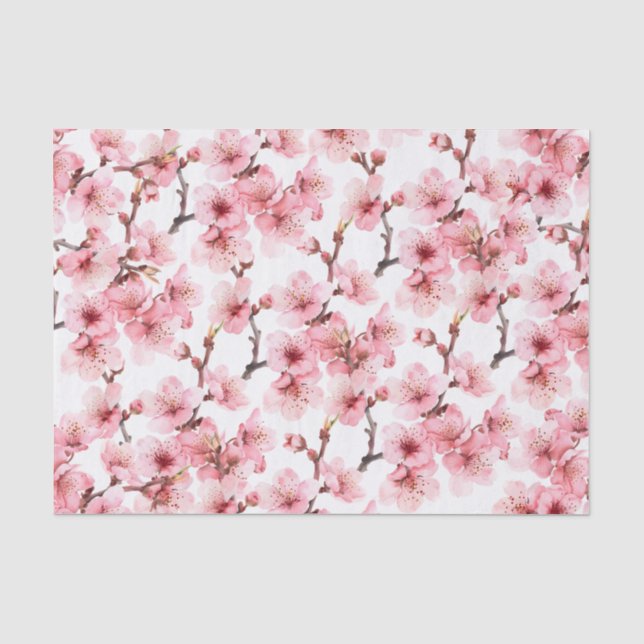 Papier Mousseline Fleur de cerisiers | Blanc rose floral (Recto)
