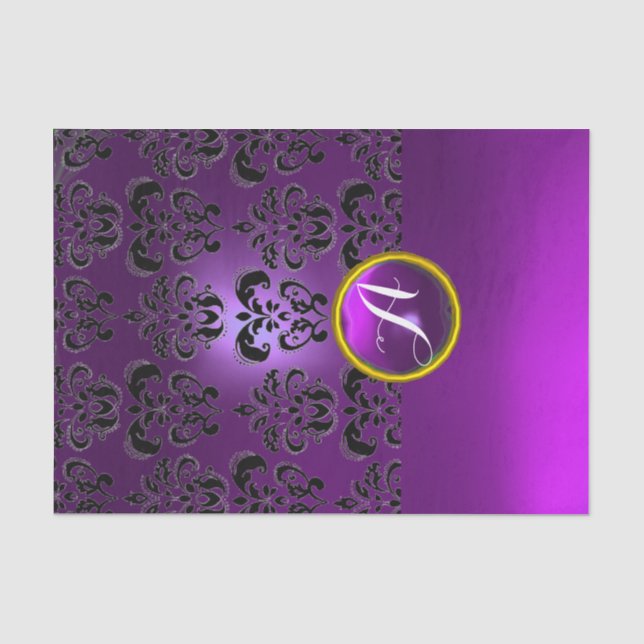 PAPIER MOUSSELINE FLEUR DE DAMAS MONOGRAMME EN PIERRE PRÉCIEUSE VIOL (Recto)
