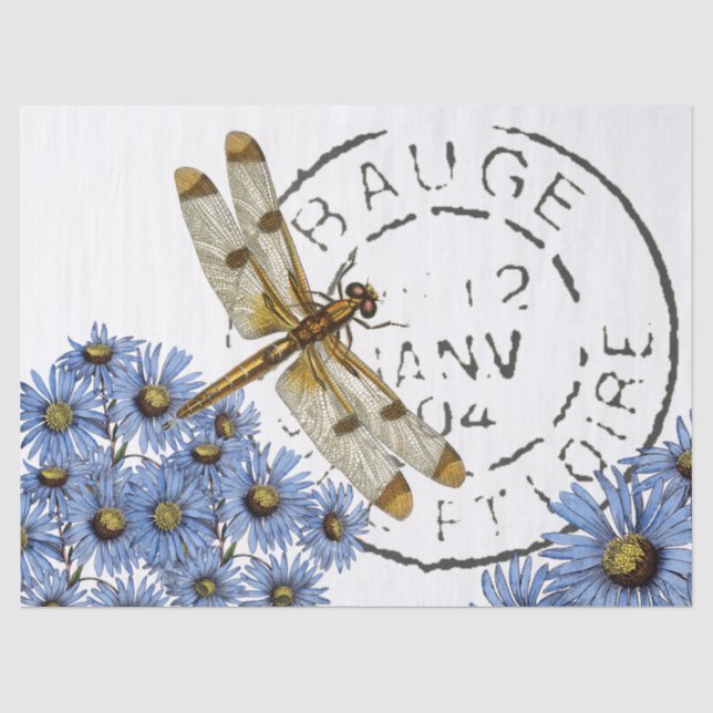 Papier Mousseline Fleur de dragonfly French Postmark Découpage Vinta (Recto)