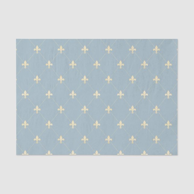 Papier Mousseline Fleur-de-Lis d'or sur Dusky Blue (Recto)