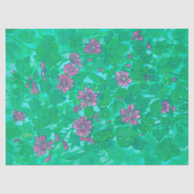 Papier Mousseline Fleur de Malve, Peinture Florale Été (Recto)
