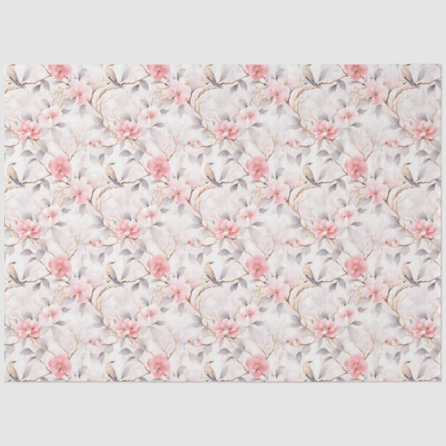 Papier Mousseline Fleur de oiseau floral asiatique rose rose (Recto)