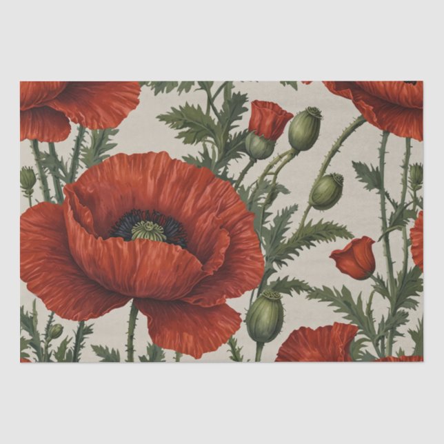 Papier Mousseline Fleur de pavot orange rouge (Recto)