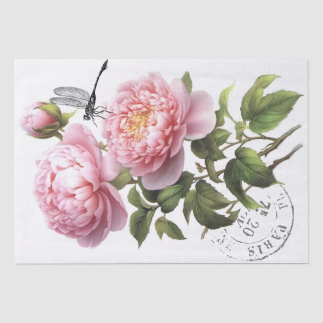 Papier Mousseline Fleur de pivoine rose Dragon Français Postmark Cra (Recto)