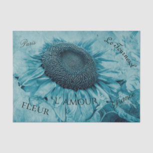 Papier Mousseline Fleur de soleil géante Lumière Bleu Turquoise Scri