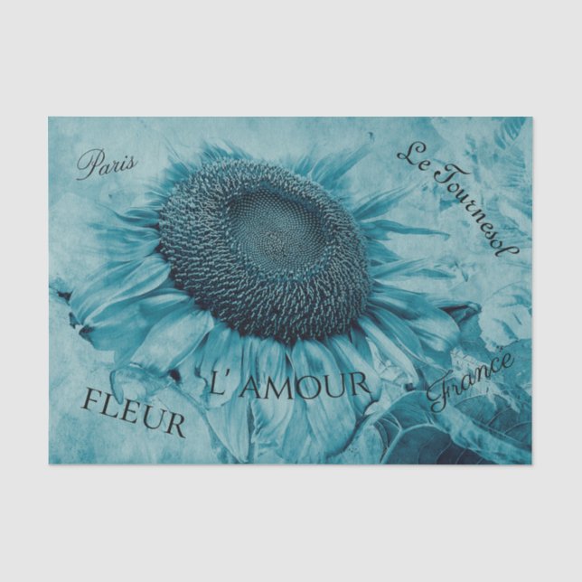 Papier Mousseline Fleur de soleil géante Lumière Bleu Turquoise Scri (Recto)