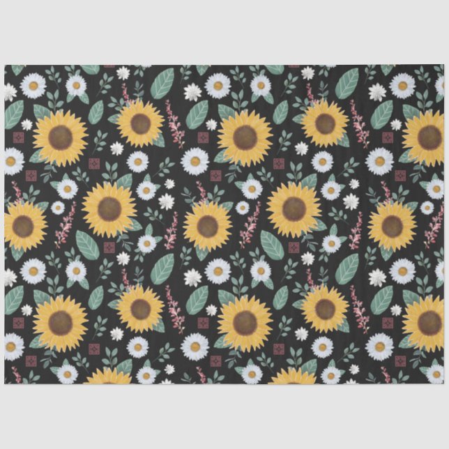 Papier Mousseline Fleur de tournesol d'aquarelle florale (Recto)