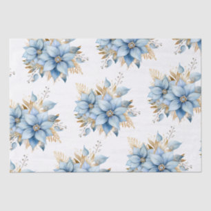 Papier Mousseline Fleur Icy Blue Gold Poinsettia Noël Nom
