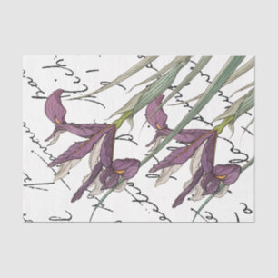 Papier Mousseline Fleur Iris violet Script Vintage Découpage