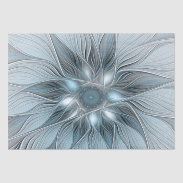 Papier Mousseline Fleur Joyeuse Abstrait gris bleu floral Fractal (Recto)