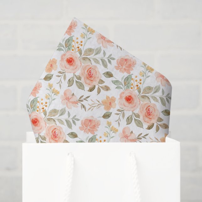 Papier Mousseline Fleur Orange pêche  (Sac cadeau)