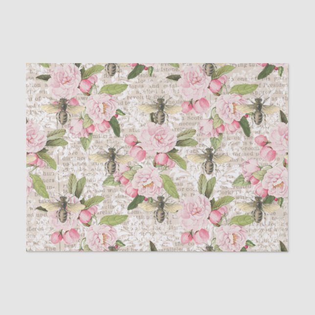 Papier Mousseline Fleur rose d'abeille de miel (Recto)