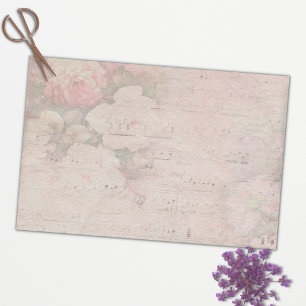 Papier Mousseline Fleur rose vintage et feuille de musique Papier de