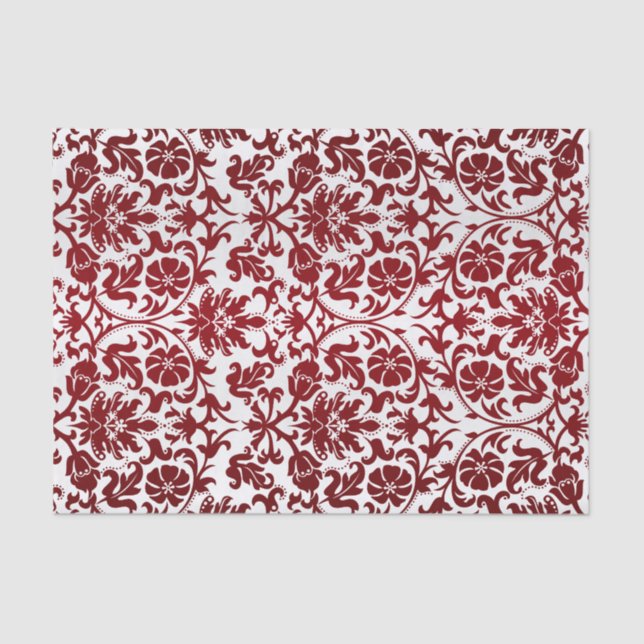 Papier Mousseline Fleur rouge foncé Damas (Recto)