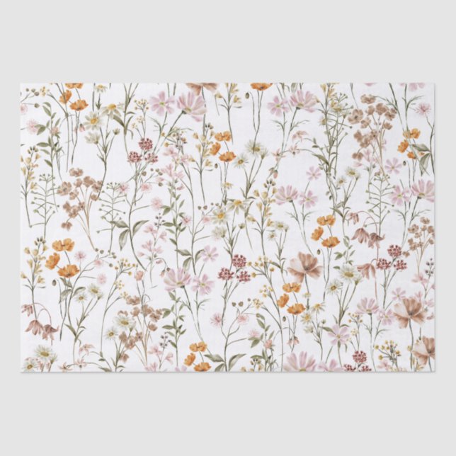 Papier Mousseline Fleur sauvage Boho Bloom Garden Blanc (Recto)