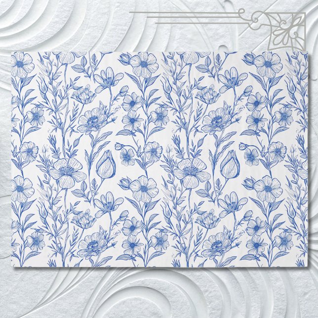 Papier Mousseline Fleur sauvage de la chinoiserie bleu et blanc (Créateur téléchargé)