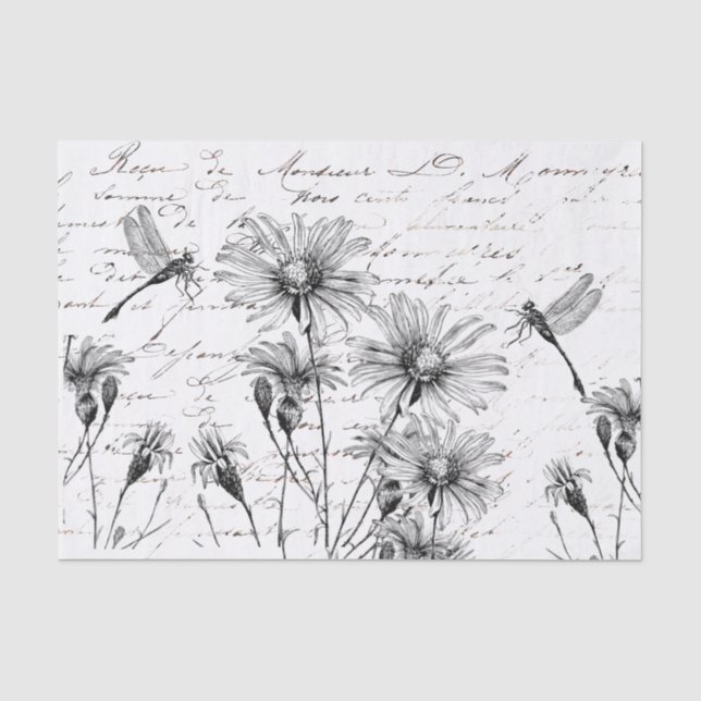 Papier Mousseline Fleur sauvage de script français Dragonfly Decoupa (Recto)
