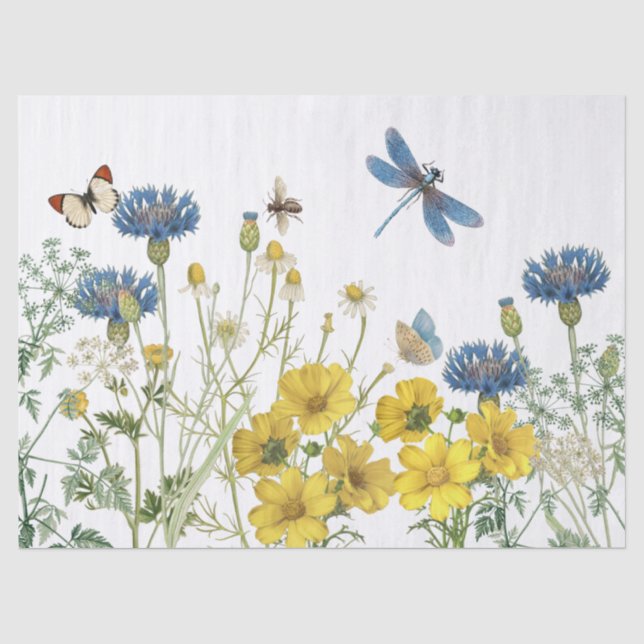 Papier Mousseline Fleur sauvage d'été Floral Dragonfly Beat Craft (Recto)