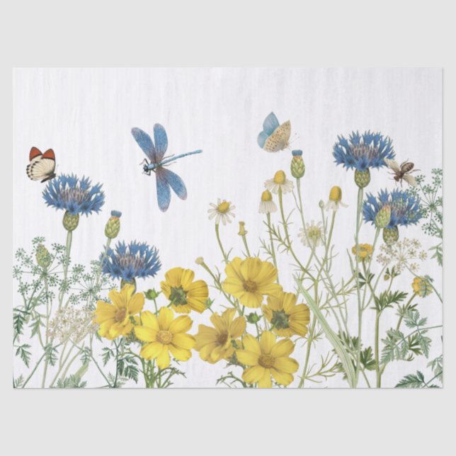 Papier Mousseline Fleur sauvage d'été Floral Dragonfly Beraft Flip (Recto)
