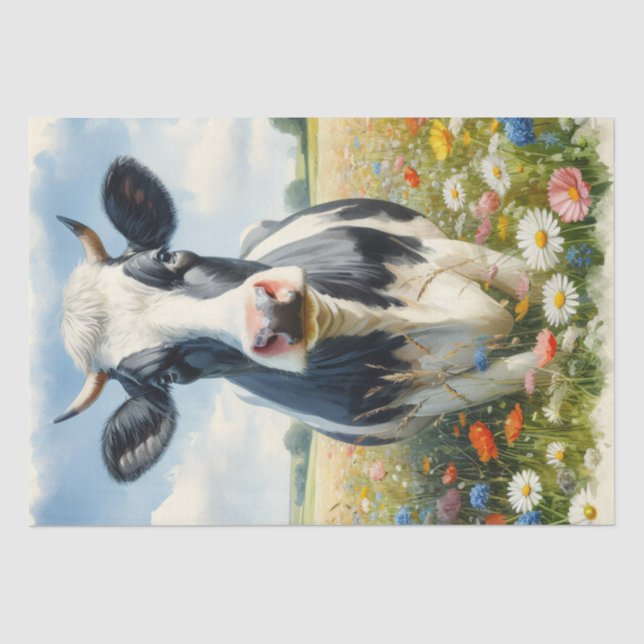 Papier Mousseline Fleur sauvage Holstein Dairy Cow Decoupage (Recto)
