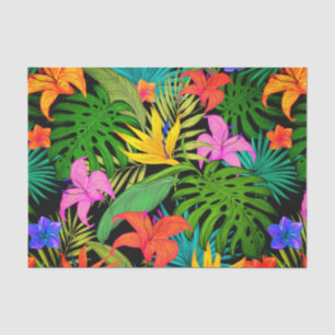 Papier Mousseline Fleur tropicale et feuille de palmier coloré hawaï