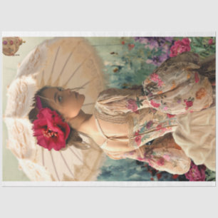 Papier Mousseline Fleur vibrante, Élégante Dame avec un Parasol