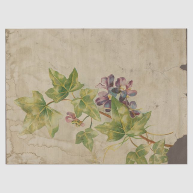 Papier Mousseline Fleur violette et Feuilles en décolpage détendu (Recto)