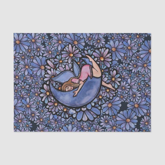 Papier Mousseline Fleur violette Lune Fée (Recto)