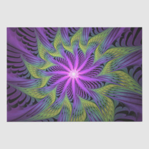 Papier Mousseline Fleuron vert violet Art Abstrait fractal moderne