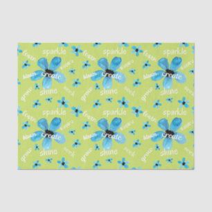 Papier Mousseline Fleurs aquarelles vertes et bleues avec affirmatio