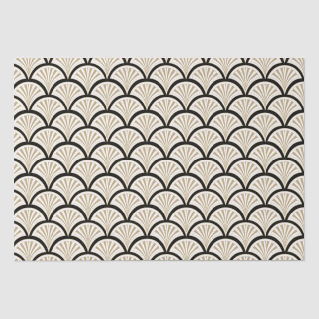 Papier Mousseline Fleurs Art déco beige et noire motif (Recto)