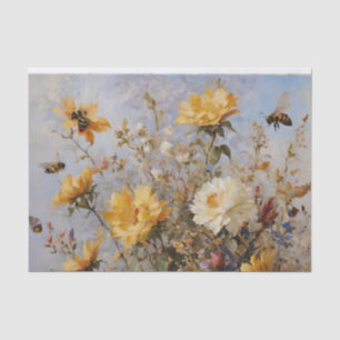 Papier Mousseline Fleurs avec abeilles Découpage
