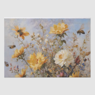 Papier Mousseline Fleurs avec abeilles Découpage