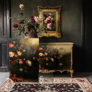 Papier Mousseline Fleurs Baroques Sombres Romantiques Vintage 
