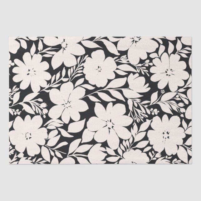Papier Mousseline Fleurs beiges modernes Botanique noire (Recto)