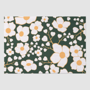 Papier Mousseline Fleurs blanches et Arrière - plan vert Centre Jaun