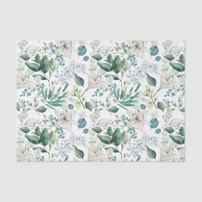 Papier Mousseline Fleurs blanches verdure Fête de mariage  (Recto)