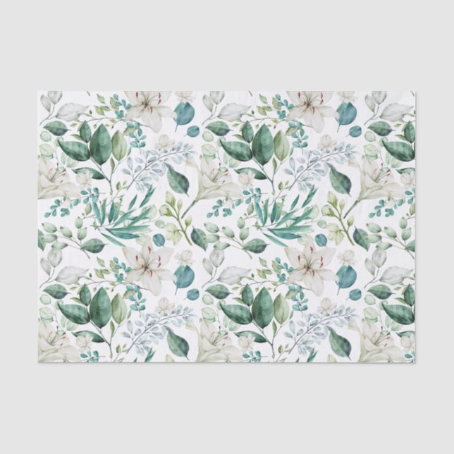 Papier Mousseline Fleurs blanches verdure Mariage Shower de mariage  (Recto)