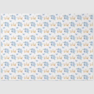 Papier Mousseline Fleurs Bleu Lilas et Couronnes Dorées