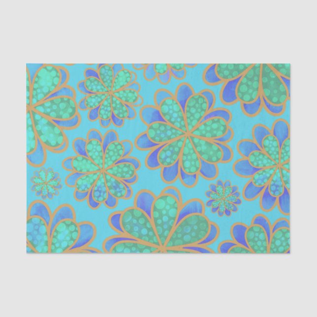 Papier Mousseline Fleurs bleues douces flottant dans une mer  (Recto)