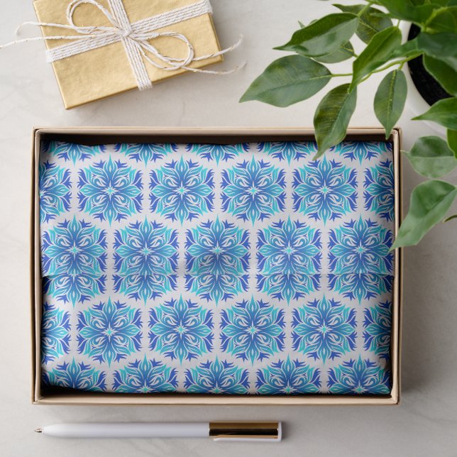 Papier Mousseline Fleurs Bleues, Motif De Fleurs, Modèle Floral (Cadeau)