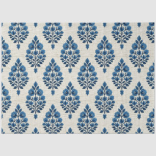 Papier Mousseline Fleurs bleues sur le découpage Motif en lin