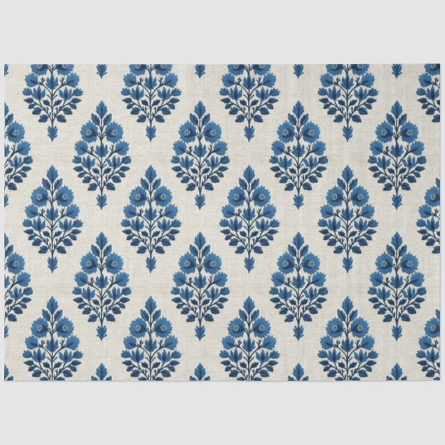 Papier Mousseline Fleurs bleues sur le découpage Motif en lin (Recto)
