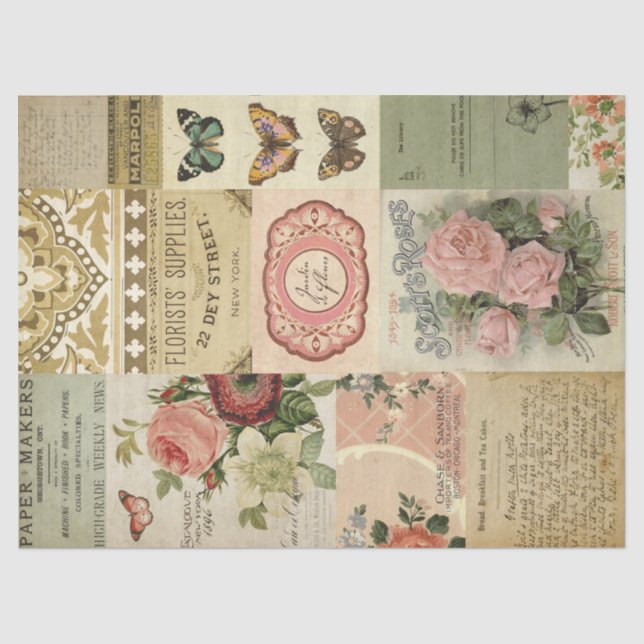 Papier Mousseline Fleurs botaniques et découpage de l'Ephémère Vinta (Recto)